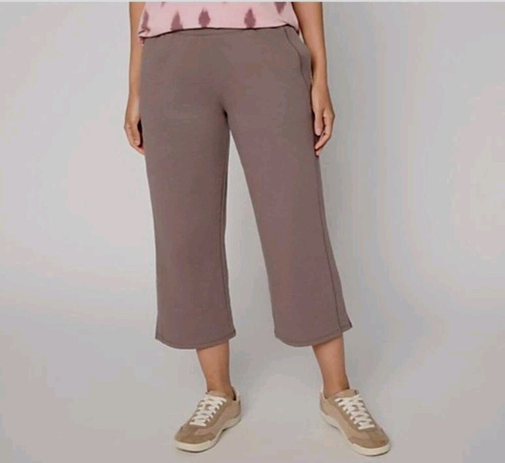 Anybody Petite M Smokey Taupe Cotton French Terry Cropped Pants A719094 NWOT